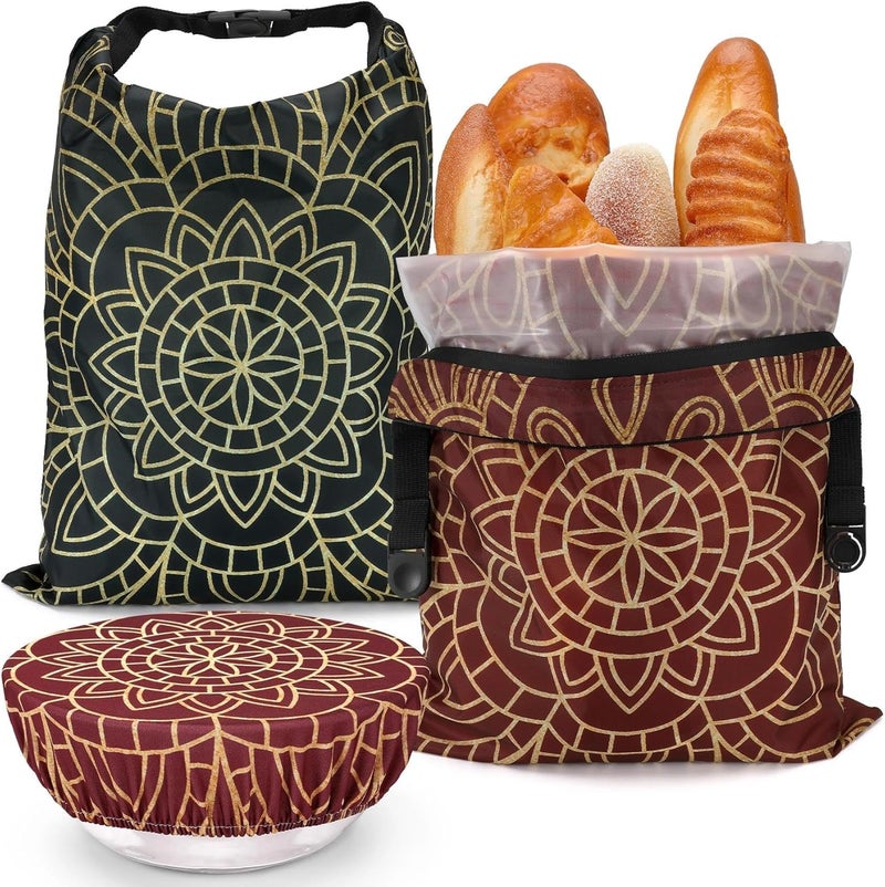 Revahope 2 Pack Reusable Bread Bags for Homemade Bread, 17"×13" Sourdough Bread Storage Bags with Bowl Cover - Keep Loaf Fresh and Easy to Wash(Brown Diamond) - Image 1